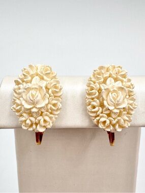 Vintage Rose Celluloid Clip On Earrings Floral Romantic Coquette Cottagecore